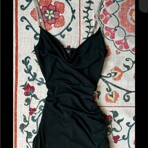 Black mini dress with diamond straps